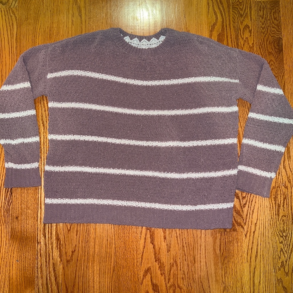POL mauve and white striped sweater